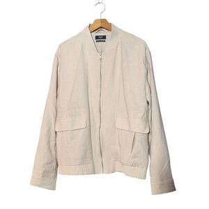 Ascot Mens Relaxed Fit Linen Blend Bomber Jacket Beige Large Lightweight Summer